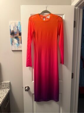 Ombre Long Sleeve Maxi Dress in Orange to Purple